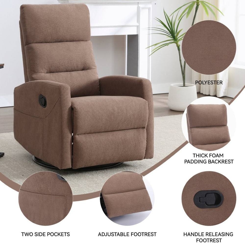 English Elm Manual Swivel Rocker Recliner Fabric Chair with 360 Degree Rotation for Living Room W3224P289292