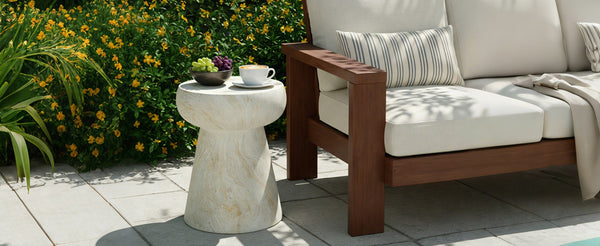 English Elm U_style Sculptural Mushroom Pedestal Table Travertine Mgo Stone Look Patio Accent Beige,Yellow N711P422070M