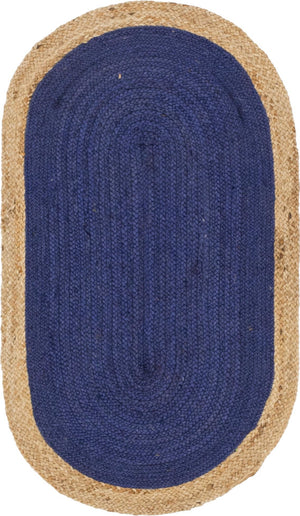 Unique Loom Braided Jute Goa Hand Braided Border Rug Navy Blue, Tan 3' 3" x 5' 1"