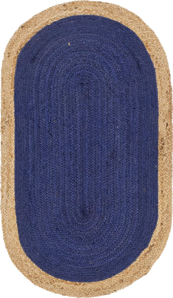 Unique Loom Braided Jute Goa Hand Braided Border Rug Navy Blue, Tan 3' 3" x 5' 1"