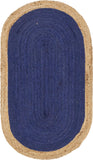 Unique Loom Braided Jute Goa Hand Braided Border Rug Navy Blue, Tan 3' 3" x 5' 1"