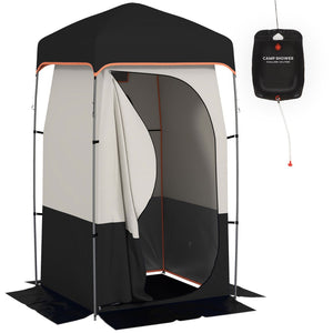 English Elm Outsunny Privacy Shower Tent for Camping with Solar Bag Rainfly and Carry Tube Black W2225P200368