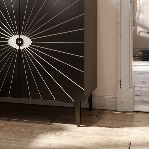 English Elm Modern Eye Pattern Accent Cabinet - 2-Door Black & White Storage with Adjustable Shelves, Mid-Century Flair and 120lb Capacity T3833P366564