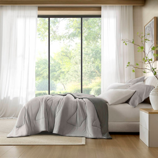 English Elm 1-piece King Reversible Tencel Fill Comforter with Sculptural Weave Cooling Texture Gray B035P408278