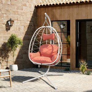 English Elm Hanging Egg Swing Chair Pe Wicker Stand Included Ergonomic Cradle for Patio or Bedroom T5880P497560