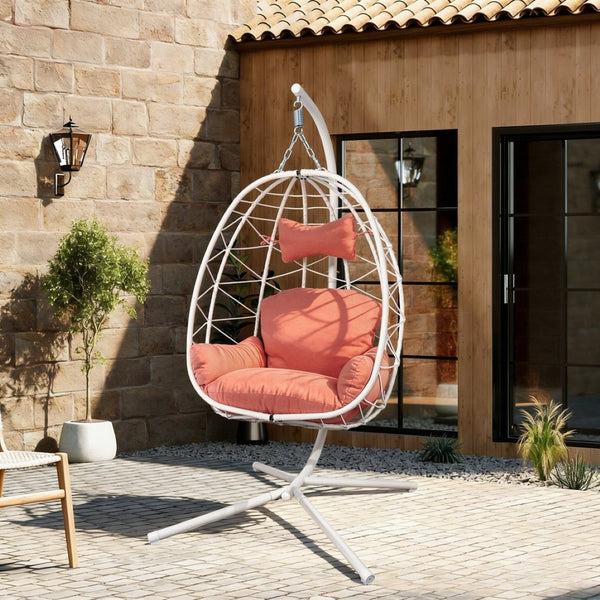 English Elm Hanging Egg Swing Chair Pe Wicker Stand Included Ergonomic Cradle for Patio or Bedroom T5880P497560