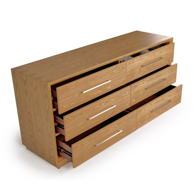 VIG Furniture Santa Barbara Modern Natural Six-Drawer Dresser With Soft-Close Drawers & Brush Nickel Hardware VGMABR-127.1-DRS