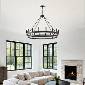 English Elm 39 Inch Matte Black Wagon Wheel Chandelier 16 Candelabra Lights Farmhouse Dining W5008P392763