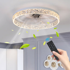 English Elm Modern Acrylic Ceiling Fan Light with Remote, Dimmable LED Chandelier, 6-Speed Quiet Motor, Flush Mount Elegance W2312P374757