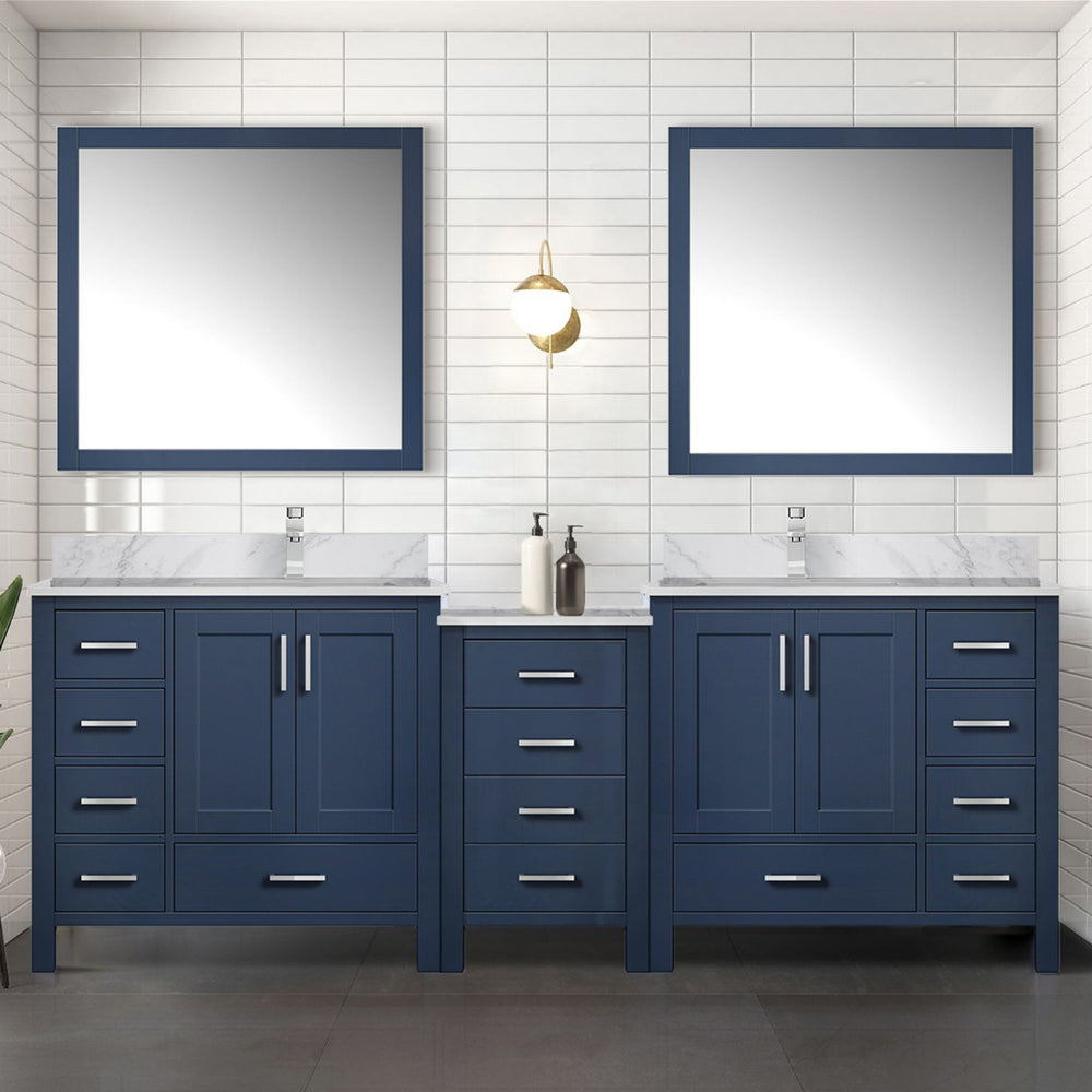 English Elm Navy Double Bath Vanity 92"W x22"D with Carrara Marble Top, Solid Wood, Soft-Close Drawers, Spacious Storage B2731S00639