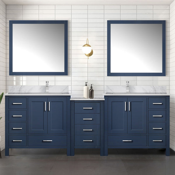 English Elm Navy Double Bath Vanity 92"W x22"D with Carrara Marble Top, Solid Wood, Soft-Close Drawers, Spacious Storage B2731S00639