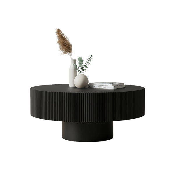 English Elm Round Fluted Pedestal Coffee Table Mid Century Mdf Base for Compact Living Spaces W3204P390987