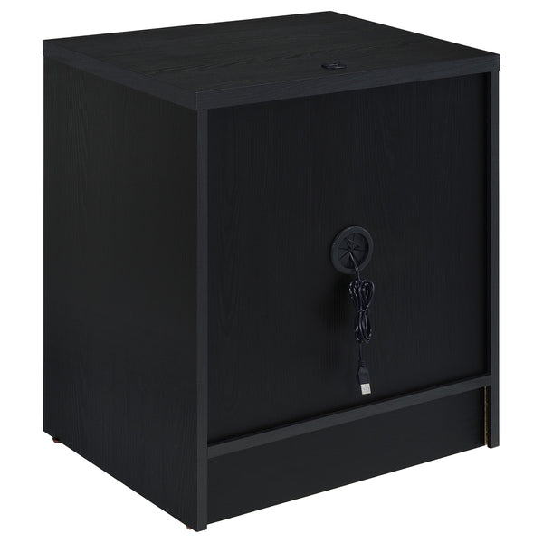 English Elm Geary Black 2-Drawer Nightstand with LED Light, Dual Outlet USB-A & USB-C Charging, Compact Wood- Grain B062P375557