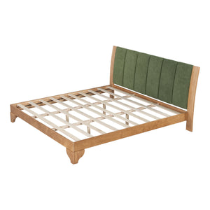 English Elm Christopher Knight Home® - Premium Pine Wood King Bed Frame With Upholstered Headboard - Mid-Century Modern Style In Green N770P345989N_N770P345990N