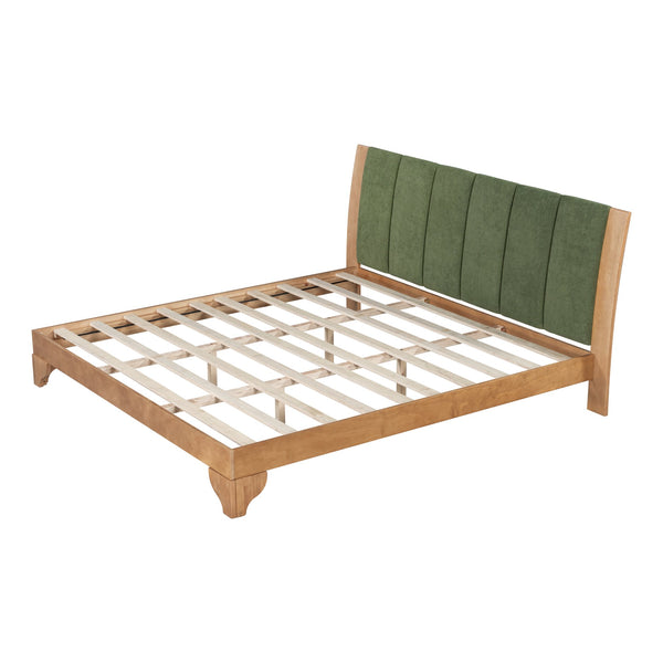 English Elm Christopher Knight Home® - Premium Pine Wood King Bed Frame With Upholstered Headboard - Mid-Century Modern Style In Green N770P345989N_N770P345990N