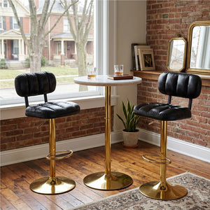 English Elm Set of 2 Adjustable Pu Leather Barstools with Chrome Base for Kitchen or Home Bar Black,Gold W3875P378577