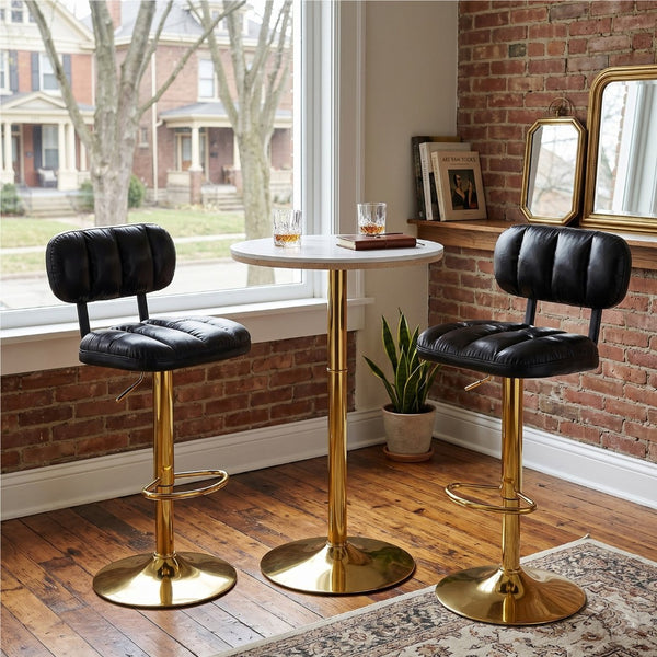 English Elm Set of 2 Adjustable Pu Leather Barstools with Chrome Base for Kitchen or Home Bar Black,Gold W3875P378577