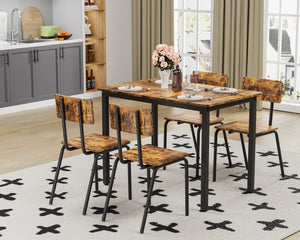 English Elm 5-Piece Modern Dining Set for Small Spaces — 43.3" MDF Top Table with Metal Frame and 4 Chairs, Easy Clean Brown W578133461