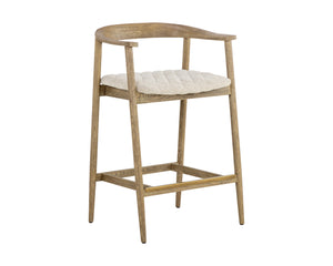Sunpan Jeremy Counter Stool – Sleek Mid-Century Design in Acacia Wood with Unique Natural Textures and Character Weathered Oak / Dove Cream