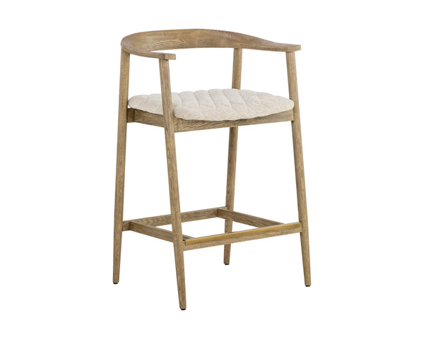 Sunpan Jeremy Counter Stool – Sleek Mid-Century Design in Acacia Wood with Unique Natural Textures and Character Weathered Oak / Dove Cream