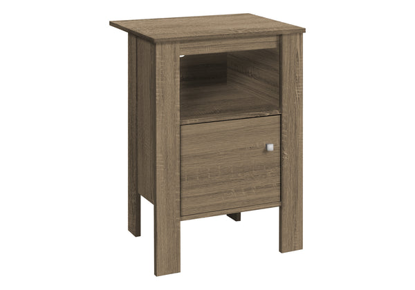 English Elm Accent Table Elegant Transitional Nightstand with Cabinet & Open Shelf, Brown Laminate, Sturdy Legs taupe 28 L x 18 W x 6 H B2710P218954