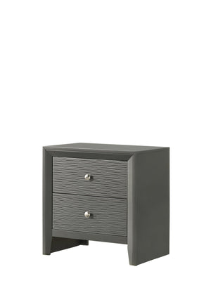 English Elm 1pc Modern 2-Drawer Nightstand with Wood-Pattern Fronts and Round Knobs, Sleek Gunmetal Finish Dark Gray 24.6 L x 18.4 W x 28.1 H B2741P345938
