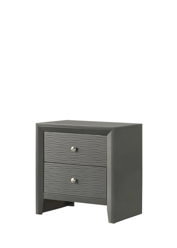 English Elm 1pc Modern 2-Drawer Nightstand with Wood-Pattern Fronts and Round Knobs, Sleek Gunmetal Finish Dark Gray 24.6 L x 18.4 W x 28.1 H B2741P345938