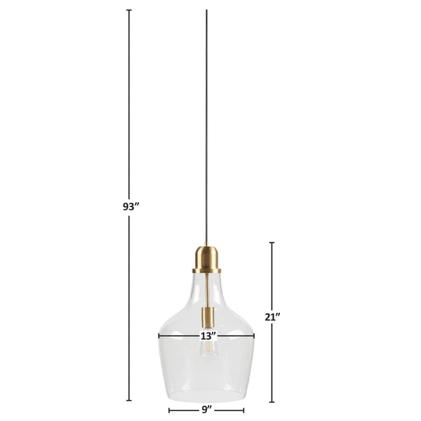 English Elm Bell Bell Shaped Glass Pendant Light Gold & Clear 13" Shade, 93" Drop, Iron Base, Modern Luxe B035P264532