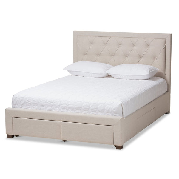 Baxton Studio Baxton Studio Aurelie Modern Storage Bed with Button-Tufted Upholstery and Under-Bed Drawers Beige King CF8622-D-Light Beige-King