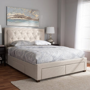 Baxton Studio Baxton Studio Aurelie Modern Storage Bed with Button-Tufted Upholstery and Under-Bed Drawers Beige King CF8622-D-Light Beige-King