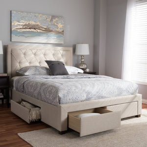 Baxton Studio Baxton Studio Aurelie Modern Storage Bed with Button-Tufted Upholstery and Under-Bed Drawers Beige King CF8622-D-Light Beige-King