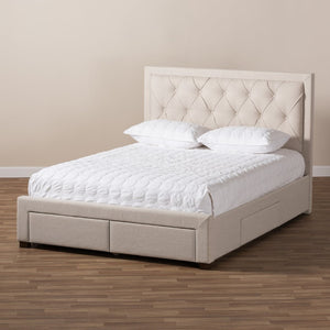 Baxton Studio Baxton Studio Aurelie Modern Storage Bed with Button-Tufted Upholstery and Under-Bed Drawers Beige King CF8622-D-Light Beige-King