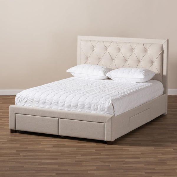Baxton Studio Baxton Studio Aurelie Modern Storage Bed with Button-Tufted Upholstery and Under-Bed Drawers Beige King CF8622-D-Light Beige-King