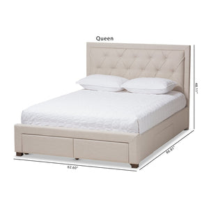 Baxton Studio Baxton Studio Aurelie Modern Storage Bed with Button-Tufted Upholstery and Under-Bed Drawers Beige King CF8622-D-Light Beige-King