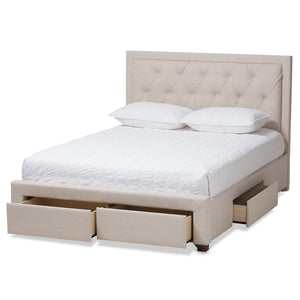 Baxton Studio Baxton Studio Aurelie Modern Storage Bed with Button-Tufted Upholstery and Under-Bed Drawers Beige King CF8622-D-Light Beige-King