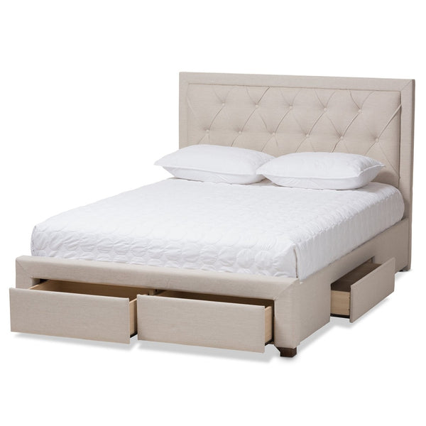Baxton Studio Baxton Studio Aurelie Modern Storage Bed with Button-Tufted Upholstery and Under-Bed Drawers Beige King CF8622-D-Light Beige-King