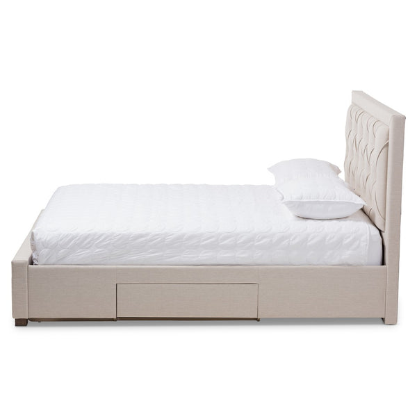 Baxton Studio Baxton Studio Aurelie Modern Storage Bed with Button-Tufted Upholstery and Under-Bed Drawers Beige King CF8622-D-Light Beige-King