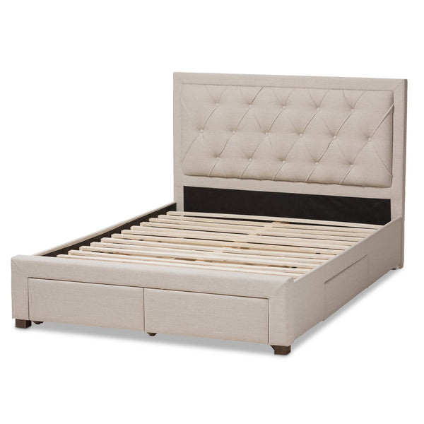 Baxton Studio Baxton Studio Aurelie Modern Storage Bed with Button-Tufted Upholstery and Under-Bed Drawers Beige King CF8622-D-Light Beige-King