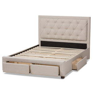 Baxton Studio Baxton Studio Aurelie Modern Storage Bed with Button-Tufted Upholstery and Under-Bed Drawers Beige King CF8622-D-Light Beige-King