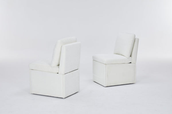 English Elm Linen Armless Dining Chair with Casters and Hidden Seat Storage, Smooth Mobility & Versatile Use Ivory W2069P288875