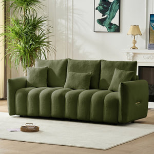English Elm 78 Inch Teddy Velvet Three Seat Sofa Solid Wood Frame Plush Cushions for Living Room Army Green W2564S00126