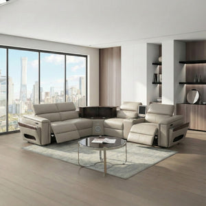 English Elm Nova Entertainment Sectional Sofa with Led Bar Fridge Console and Bluetooth Speaker Gray B009S02167