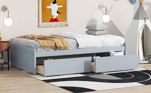 English Elm Twin Twin Size Bed with 2 Drawers Solid Rubber Wood Frame, Space-Saving Storage and Easy Assembly Grey W504P313036