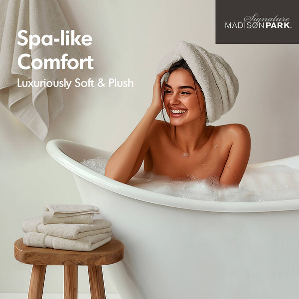 JLA Home Madison Park Signature - Ultra-Soft Spa-Quality 100% Cotton Towel Set with 800GSM Plush Absorbency, Antimicrobial, Oeko-Tex Certified Natural MPS73-190