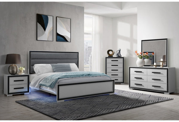 English Elm Adelaide Upholstered Full Bed with Led Lighting Silver Frame Modern Bedroom B201S00508