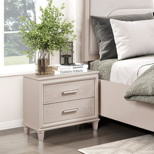 English Elm Modern Glam Two-drawer Nightstand with Usb Charging Embossed Panels Chrome Pulls B011P416543