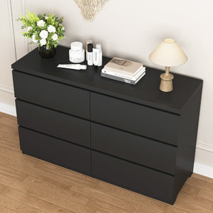 English Elm 6 Drawer Wide Chest Handleless Wood Storage Tower for Bedroom Entryway Living Room W409P334004