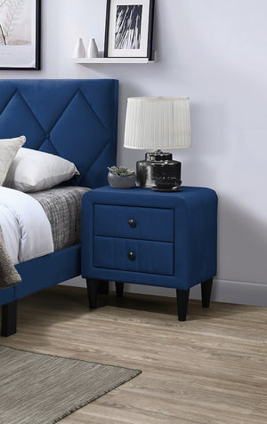 English Elm Navy Velvet Nightstand with 2 Drawers — Sleek Tempered Legs, Spacious Storage, Modern Bedroom Accent B011P190168
