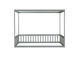 English Elm Full Size Canopy Floor Bed With Guardrails - Sturdy Rubberwood Frame In Soft Grey Finish W504P345754