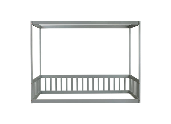 English Elm Full Size Canopy Floor Bed With Guardrails - Sturdy Rubberwood Frame In Soft Grey Finish W504P345754